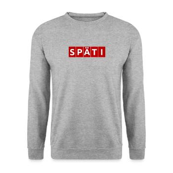 SPÄTI - Logo rot - Berliner Kultur - Nerd Humor - Unisex Pullover - Weißgrau meliert - Vorne - Alina (178cm) & Michal (187cm)