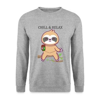Chill & Relax Sloth Design - Sweat-shirt Unisexe - gris chiné - Devant - Alina (178cm) & Michal (187cm)