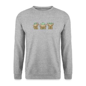 Star Wars: Mandalorian Baby Yoda Posen - Unisex Pullover - Weißgrau meliert - Vorne - Alina (178cm) & Michal (187cm)