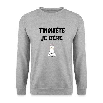 T'inquiète je gère lama yoga humour idée cadeau - Sweat-shirt Unisexe - gris chiné - Devant - Alina (178cm) & Michal (187cm)