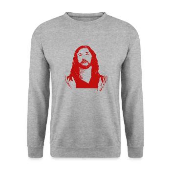 Jesus - Unisex Pullover - Weißgrau meliert - Vorne - Alina (178cm) & Michal (187cm)