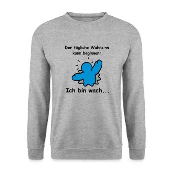Der tägliche Wahnsinn kann beginnen - ich bin wach - Unisex Pullover - Weißgrau meliert - Vorne - Alina (178cm) & Michal (187cm)