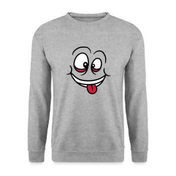 visage fou yeux bouche langue drôle grimas - Sweat-shirt Unisexe - gris chiné - Devant - Alina (178cm) & Michal (187cm)