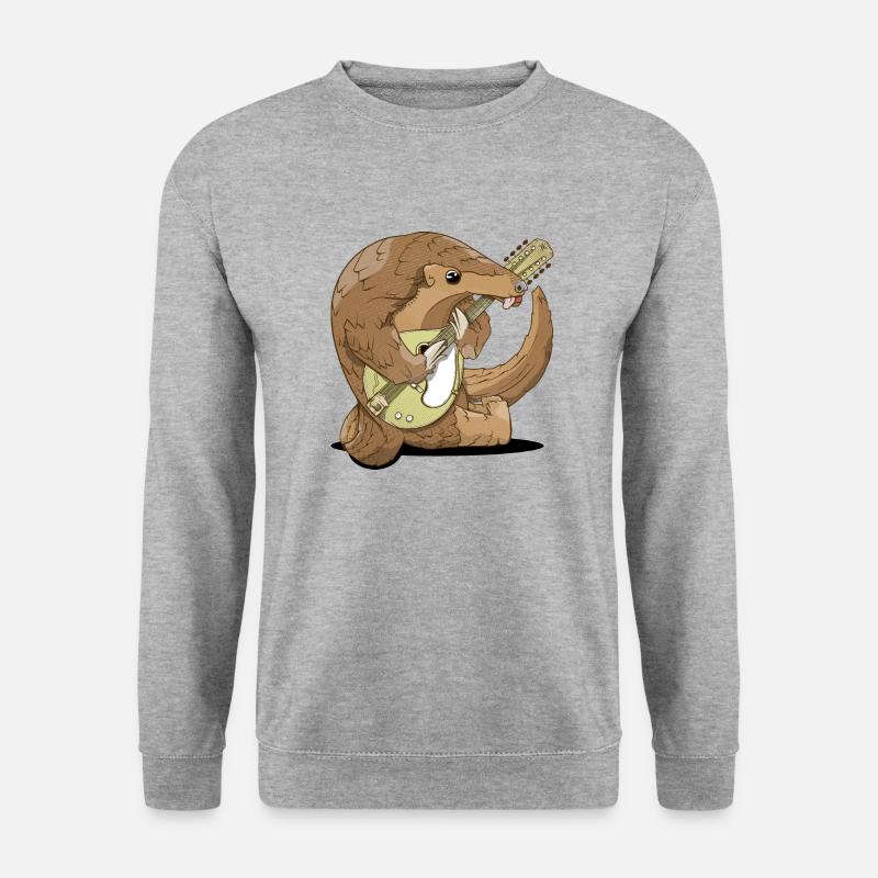 Pangolin mit einer Mandoline - Unisex Pullover - Weißgrau meliert