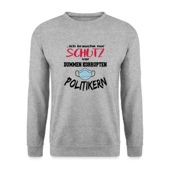 Politik Maskenpflicht Dumme Politiker - Unisex Pullover - Weißgrau meliert - Vorne - Alina (178cm) & Michal (187cm)