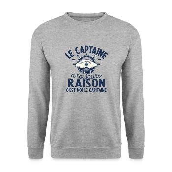 Le Capitaine A Toujours Raison C'est Moi Captain - Sweat-shirt Unisexe - gris chiné - Devant - Alina (178cm) & Michal (187cm)
