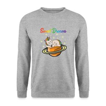 SÜßE TRÄUME EINHORN by The Manzanita´s - Unisex Pullover - Weißgrau meliert - Vorne - Alina (178cm) & Michal (187cm)