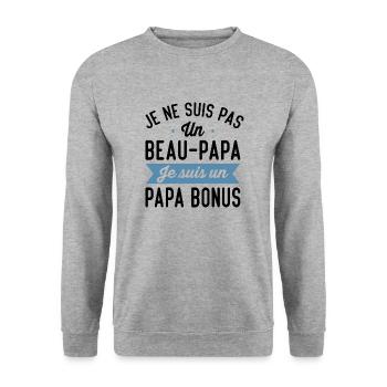 Je Suis Pas Beau-Papa Je Suis Un Papa Bonus Cadeau - Sweat-shirt Unisexe - gris chiné - Devant - Alina (178cm) & Michal (187cm)