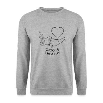 Choisissez Empathy | Conception d’art au trait - Sweat-shirt Unisexe - gris chiné - Devant - Alina (178cm) & Michal (187cm)