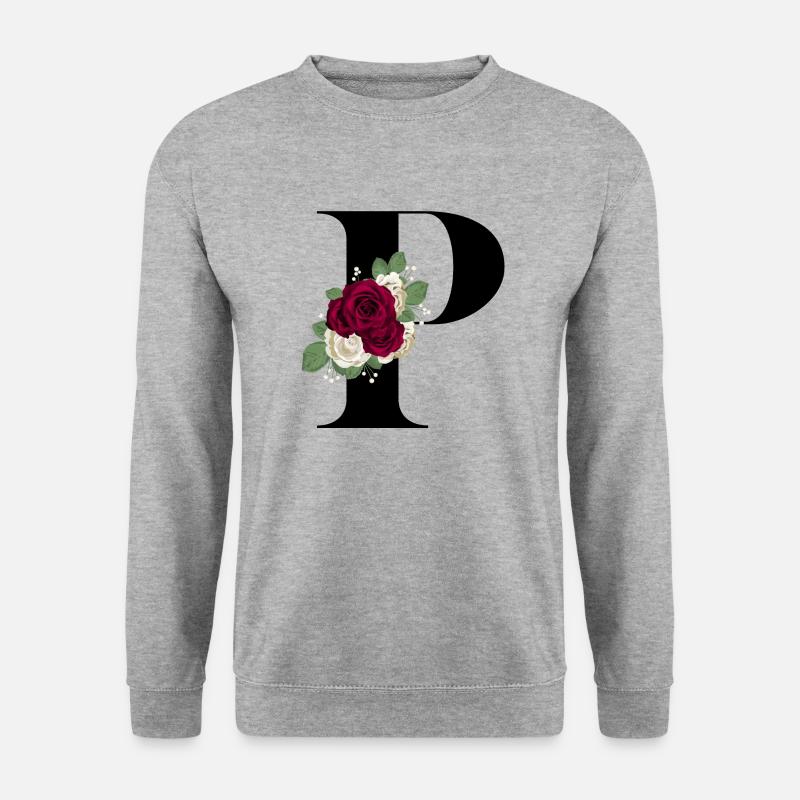 Buchstabe P blumig - Unisex Pullover - Weißgrau meliert