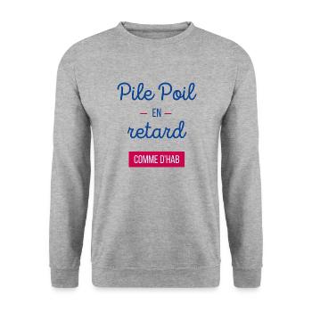 Pile Poil en retard Comme d'hab - Sweat-shirt Unisexe - gris chiné - Devant - Alina (178cm) & Michal (187cm)