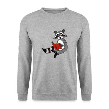 Waschbär liest Buch Geschenkidee - Unisex Pullover - Weißgrau meliert - Vorne - Alina (178cm) & Michal (187cm)