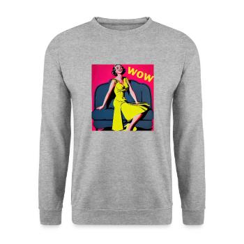 ''WOW'' PIN-UP COMIC - Unisex Pullover - Weißgrau meliert - Vorne - Alina (178cm) & Michal (187cm)