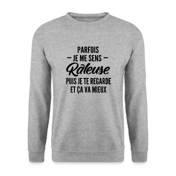 humour femme râleuse / parfois je me sens râleuse - Sweat-shirt Unisexe - gris chiné - Devant - Alina (178cm) & Michal (187cm)