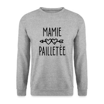 mamie pailletée / humour grand-mère - Sweat-shirt Unisexe - gris chiné - Devant - Alina (178cm) & Michal (187cm)