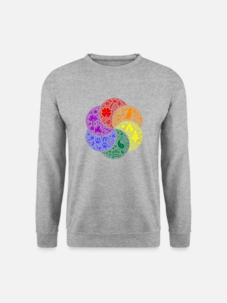 Gartenliebe Mandala – Buntes Design für Naturfreun - Unisex Pullover - Weißgrau meliert