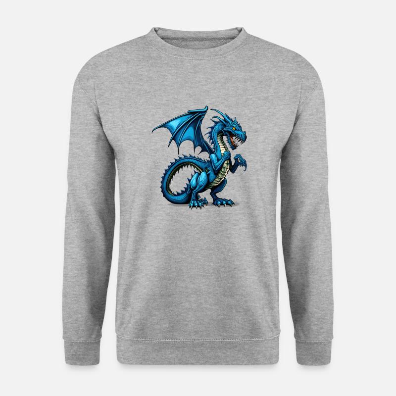 Cooler Blauer Comic-Drache - Unisex Pullover - Weißgrau meliert