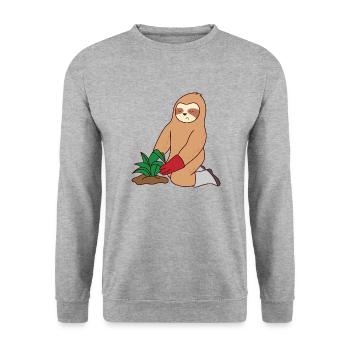 Sloth Gardening Fauler müder schlafender Gärtner - Unisex Pullover - Weißgrau meliert - Vorne - Alina (178cm) & Michal (187cm)