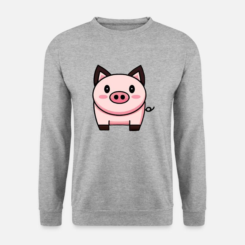Süßes Kawaii Schwein - Unisex Pullover - Weißgrau meliert