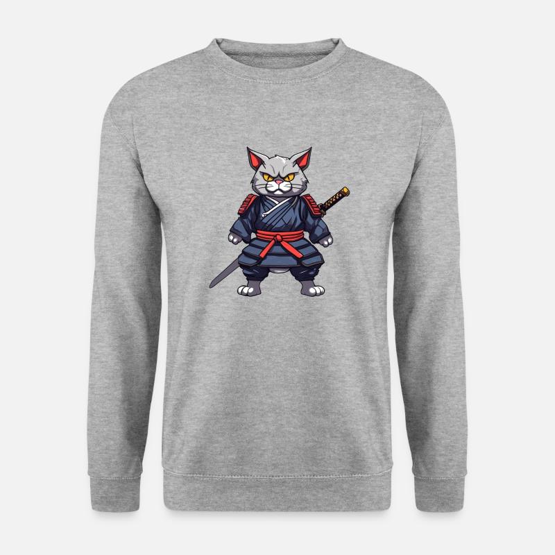 Samurai-Katze #5 - Unisex Pullover - Weißgrau meliert