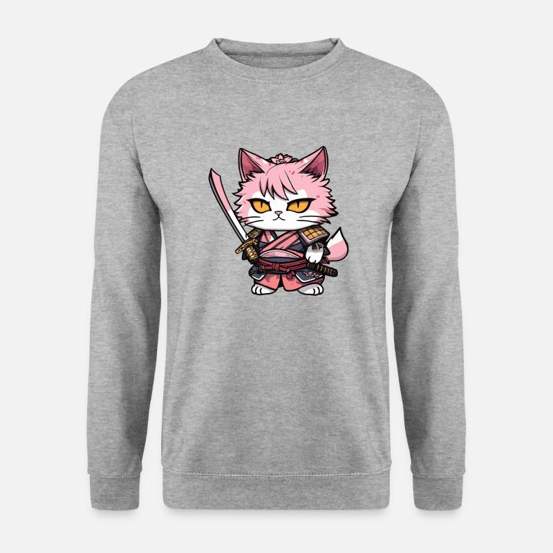 Samurai Cat & Cherry Blossoms #13 - Unisex Sweatshirt - salt & pepper