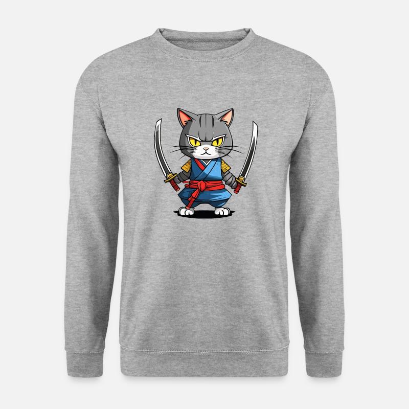 Samurai-Katze #39 - Unisex Pullover - Weißgrau meliert