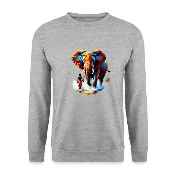 Furchtloser Krieger Junge trifft Elefantenbullen - Unisex Pullover - Weißgrau meliert - Vorne - Alina (178cm) & Michal (187cm)