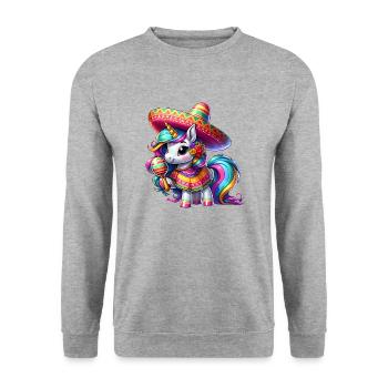 Cinco de Mayo Dessin animé de licorne mignon avec des verts - Sweat-shirt Unisexe - gris chiné - Devant - Alina (178cm) & Michal (187cm)