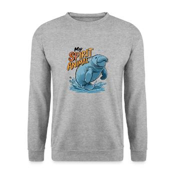 Dugong mein Spirit Animal ich liebe Manatees - Unisex Pullover - Weißgrau meliert - Vorne - Alina (178cm) & Michal (187cm)
