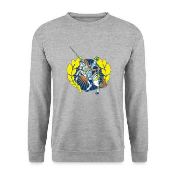 Ritter2 - Unisex Pullover - Weißgrau meliert - Vorne - Alina (178cm) & Michal (187cm)