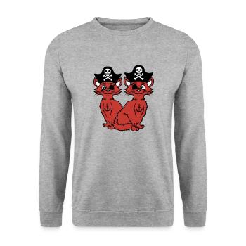 2 Pirate Cats Sabre Buccaneer Eye Patch Team - Unisex Sweatshirt - salt & pepper - Front - Alina (178cm) & Michal (187cm)