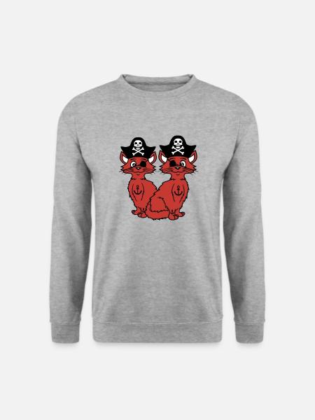 2 Pirate Cats Sabre Buccaneer Eye Patch Team - Unisex sweater - hvidgrå meleret