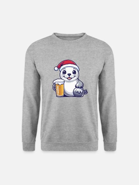 Robbe Tier Weihnachten Bier - Unisex Pullover - Weißgrau meliert