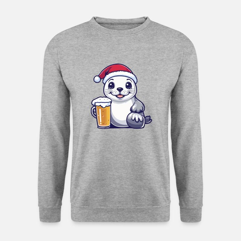 Robbe Tier Weihnachten Bier - Unisex Pullover - Weißgrau meliert