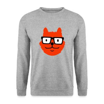 Schlaue Nerd Katze Hornbrille Geek Kätzchen Brille - Unisex Pullover - Weißgrau meliert - Vorne - Alina (178cm) & Michal (187cm)