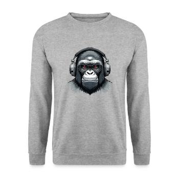 Gorilla with Headphones - Unisex Pullover - Weißgrau meliert - Vorne - Alina (178cm) & Michal (187cm)