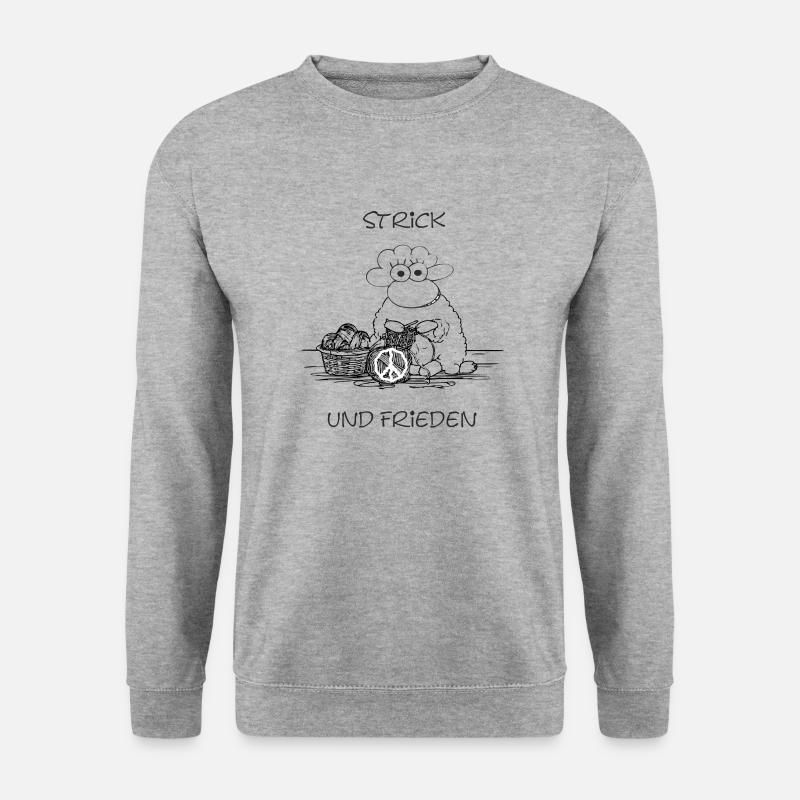 Strick und Frieden – Humor mit Haltung - Unisex Pullover - Weißgrau meliert