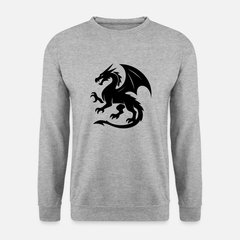 Drache (schwarz) - Unisex Pullover - Weißgrau meliert