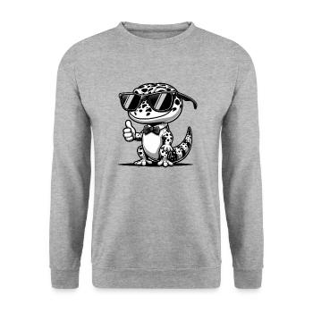 Gecko mit Sonnenbrille - Unisex Pullover - Weißgrau meliert - Vorne - Alina (178cm) & Michal (187cm)