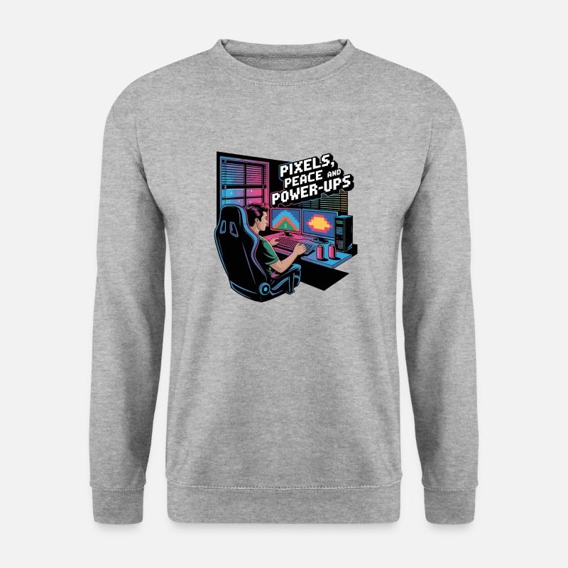 Pixels, Peace & Power-Ups – Gaming Setup - Unisex Sweatshirt - salt & pepper