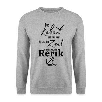 Rerik-Das Leben ist zu kurz.../Ostseebad Rerik - Unisex Pullover - Weißgrau meliert - Vorne - Alina (178cm) & Michal (187cm)