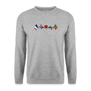 Cardio coeur avec drapeau France et drapeau Portugal - Sweat-shirt Unisexe - gris chiné - Devant - Alina (178cm) & Michal (187cm)