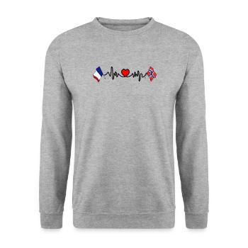 Cardioherz mit Flagge Frankreich und Flagge Norwegen - Unisex Pullover - Weißgrau meliert - Vorne - Alina (178cm) & Michal (187cm)