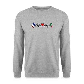 Cardio heart with Flag France and flag Mexico - Unisex Sweatshirt - salt & pepper - Front - Alina (178cm) & Michal (187cm)