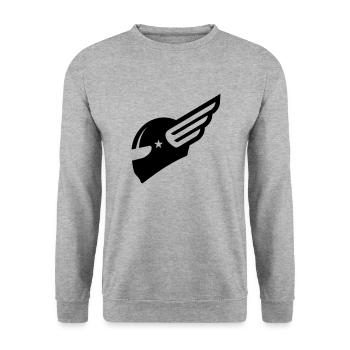 SCHWARZER MOTORRADHELM MIT FLÜGEL, GHOST RIDER - Unisex Pullover - Weißgrau meliert - Vorne - Alina (178cm) & Michal (187cm)