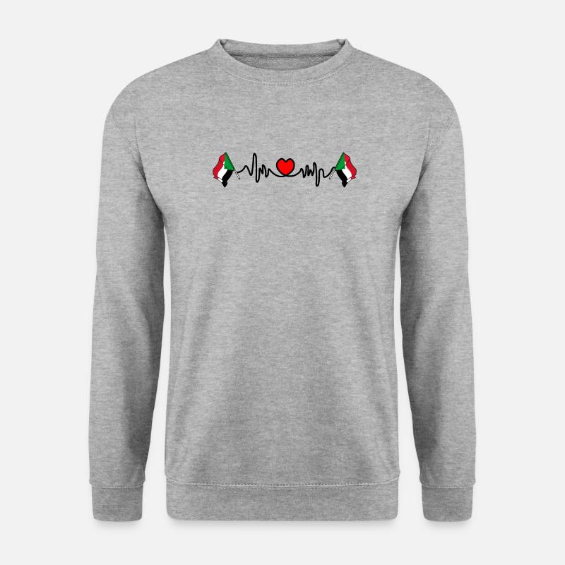 Herzfrequenz Cardio Flagge Sudan - Unisex Pullover - Weißgrau meliert