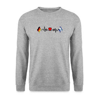 Cardio heart with Flag Germany and flag Israel - Unisex Sweatshirt - salt & pepper - Front - Alina (178cm) & Michal (187cm)