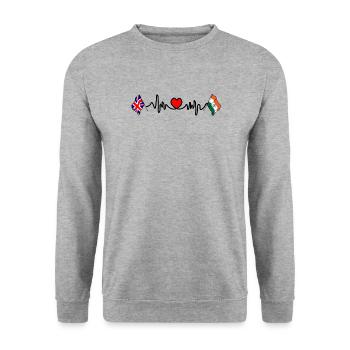 Cardio coeur avec drapeau de l’Angleterre et drapeau de l’Inde - Sweat-shirt Unisexe - gris chiné - Devant - Alina (178cm) & Michal (187cm)