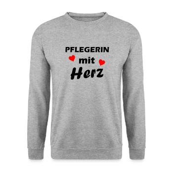 Pflegerin mit Herz - Unisex Pullover - Weißgrau meliert - Vorne - Alina (178cm) & Michal (187cm)