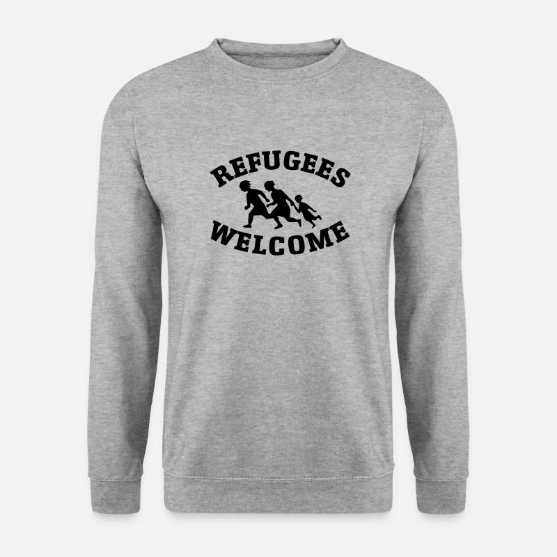 Flüchtlinge Willkommen - Unisex Pullover - Weißgrau meliert